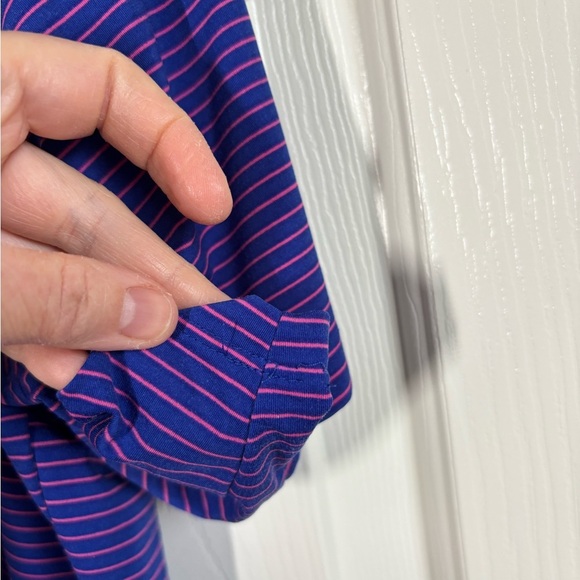 B Draddy Sport Shirt Men's XL Pink Blue Striped Golf Polo Performance Stretch - Picture 8 of 9